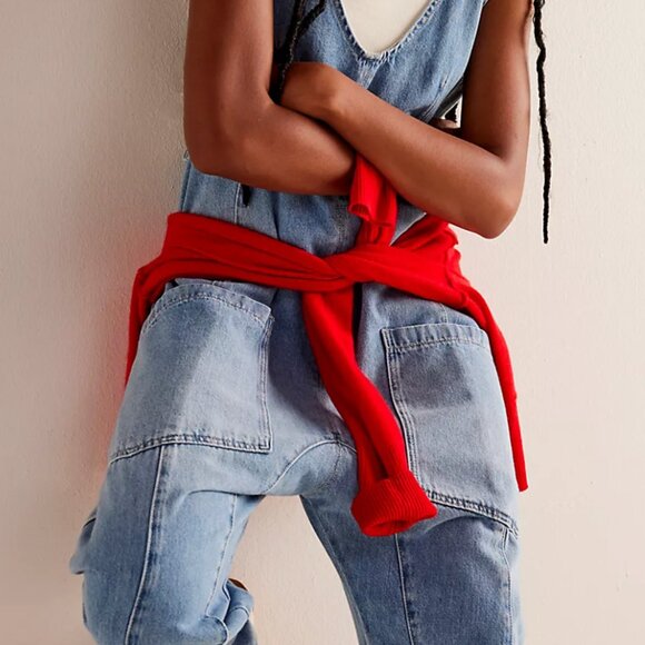 We the Free People High Roller denim jean baggy overalls jumpsuit onesie XS - Picture 16 of 16